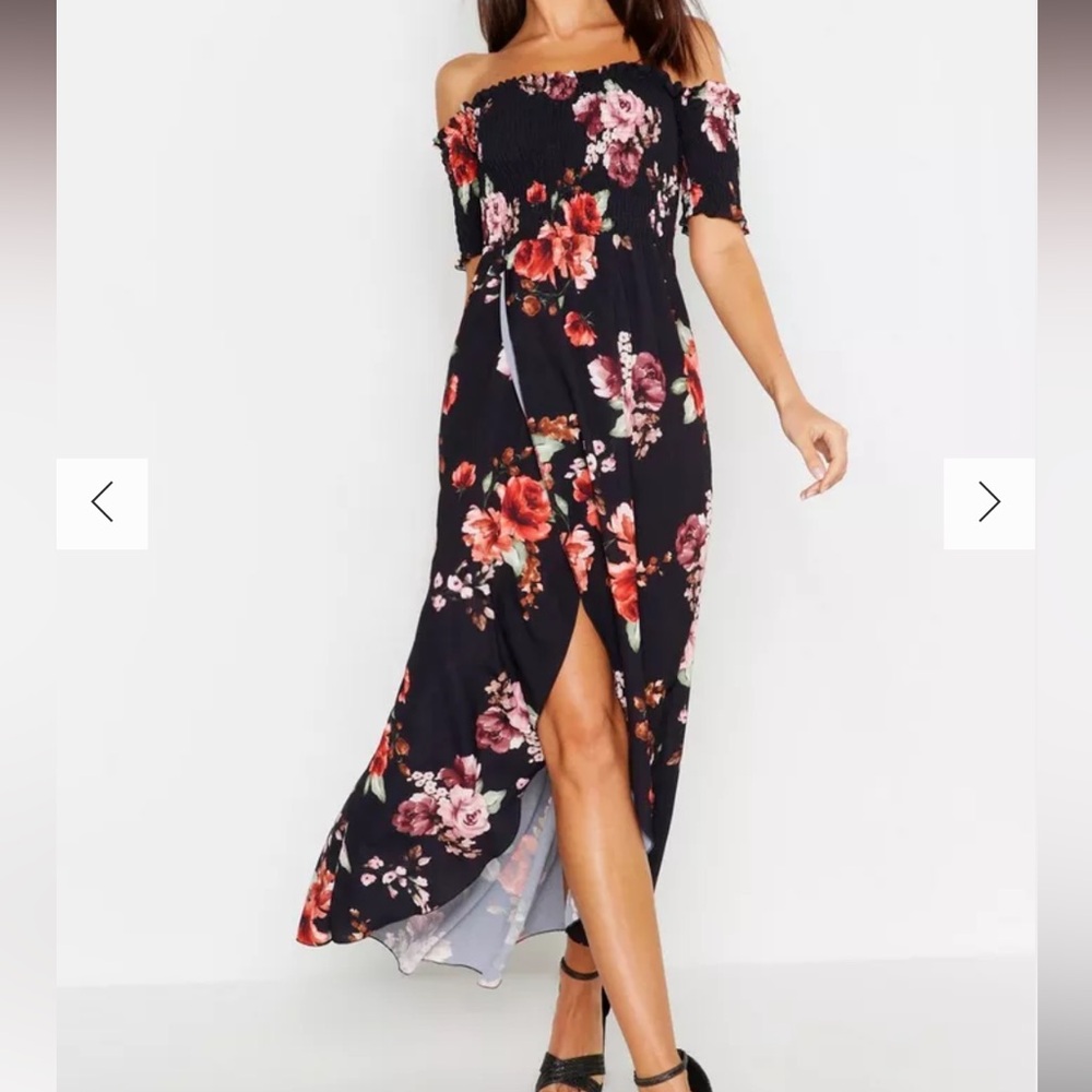Boohoo off shoulder floral dress NWT